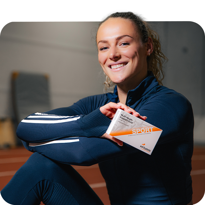 Lieke Klaver met Virtuoos Multi Health Support Gold (zonder vitamine B6) supplement